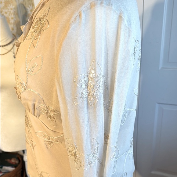NWOT Silkland Women Elegant Cream Boho Embellished Women's Top - Picture 6 of 7